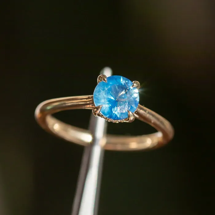Anueva Jewelry Earrings 126ct Round Nigerian Sapphire Hidden Halo Solitaire in 14k Yellow Gold