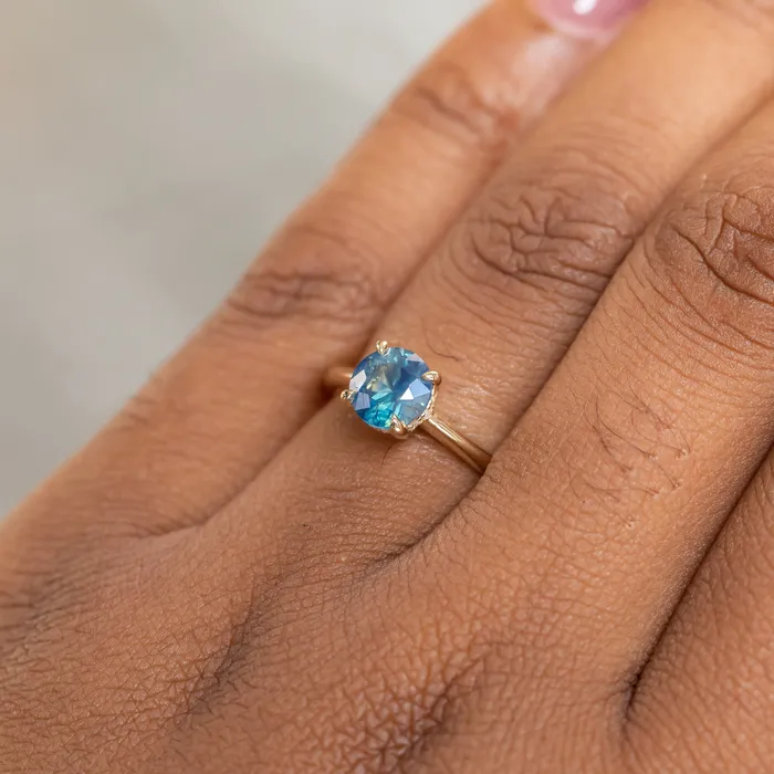 Anueva Jewelry Earrings 126ct Round Nigerian Sapphire Hidden Halo Solitaire in 14k Yellow Gold