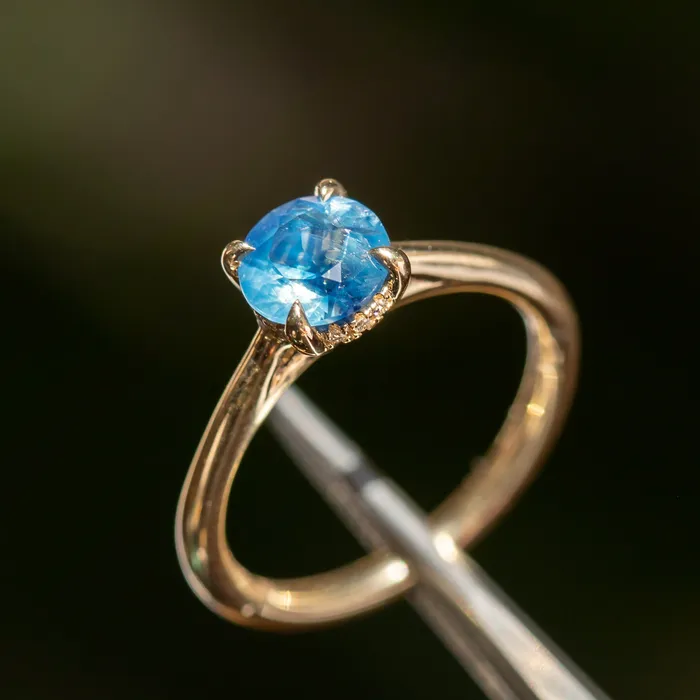 Anueva Jewelry Earrings 126ct Round Nigerian Sapphire Hidden Halo Solitaire in 14k Yellow Gold