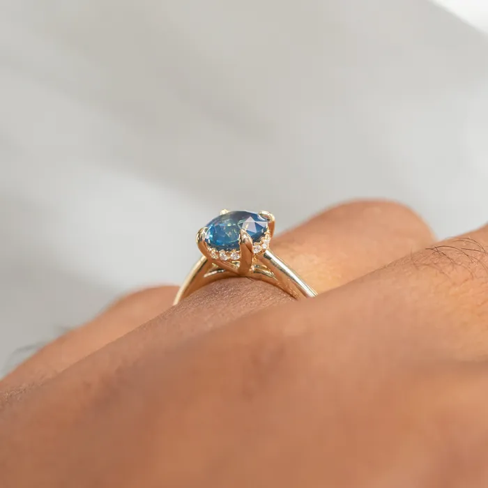 Anueva Jewelry Earrings 126ct Round Nigerian Sapphire Hidden Halo Solitaire in 14k Yellow Gold