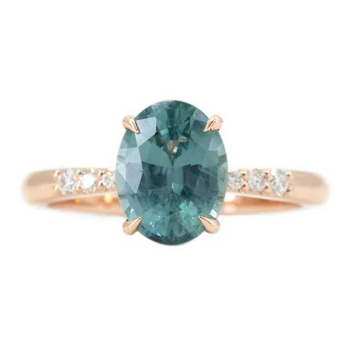 Anueva Jewelry Earrings 250ct Teal Montana Sapphire Solitaire with Tapered Diamonds in 14k Rose Gold Anueva Jewelry Earrings 250ct Teal Montana Sapphire Solitaire with Tapered Diamonds in 14k Rose Gold