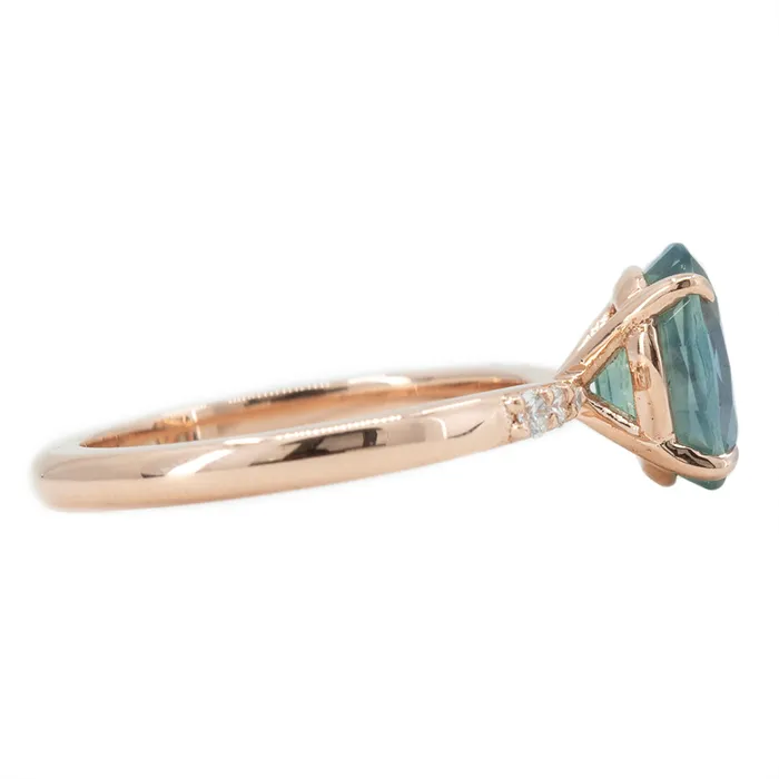 Anueva Jewelry Earrings 250ct Teal Montana Sapphire Solitaire with Tapered Diamonds in 14k Rose Gold