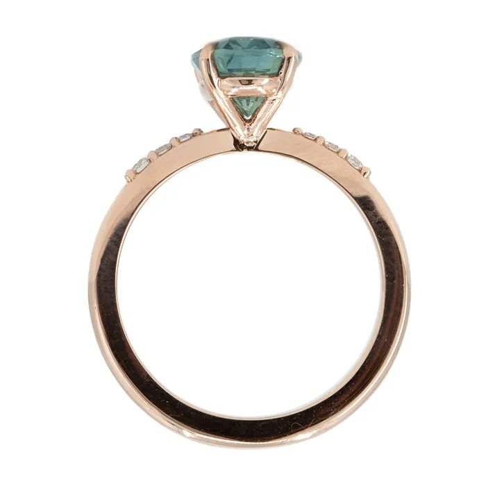 Anueva Jewelry Earrings 250ct Teal Montana Sapphire Solitaire with Tapered Diamonds in 14k Rose Gold