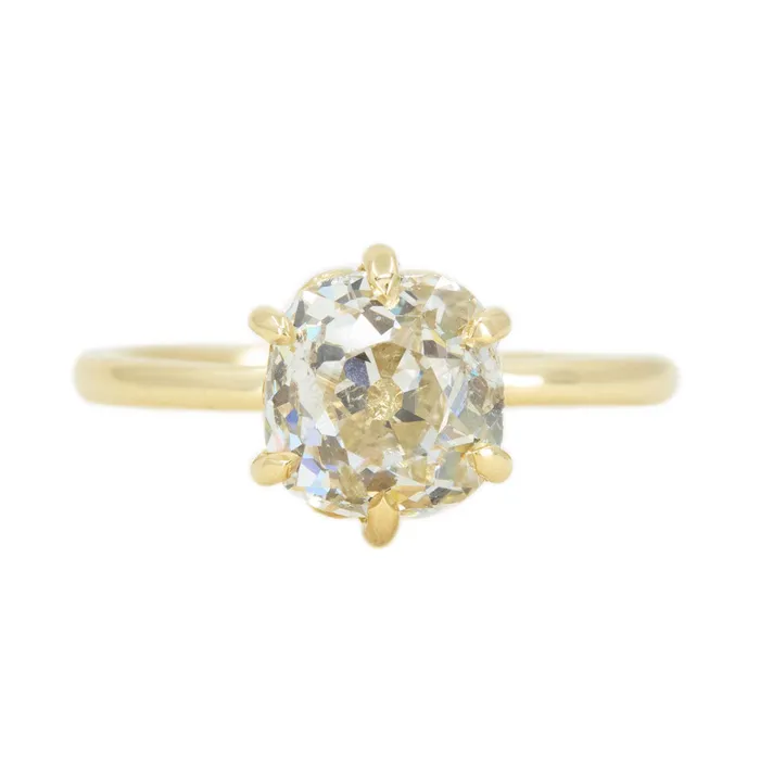 Anueva Jewelry PreStyled Sets 215ct Antique Old Mine Cut Diamond in 18k Yellow gold Lotus Six Prong Solitaire Anueva Jewelry PreStyled Sets 215ct Antique Old Mine Cut Diamond in 18k Yellow gold Lotus Six Prong Solitaire