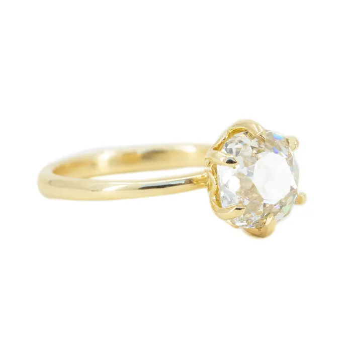Anueva Jewelry PreStyled Sets 215ct Antique Old Mine Cut Diamond in 18k Yellow gold Lotus Six Prong Solitaire