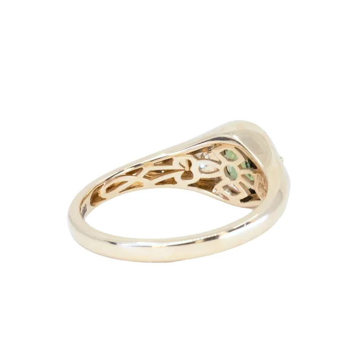 Anueva Jewelry Rings 126ct Oval Green Untreated Montana Sapphire Signet Style Ring with Diamonds in 14k Yellow Gold
