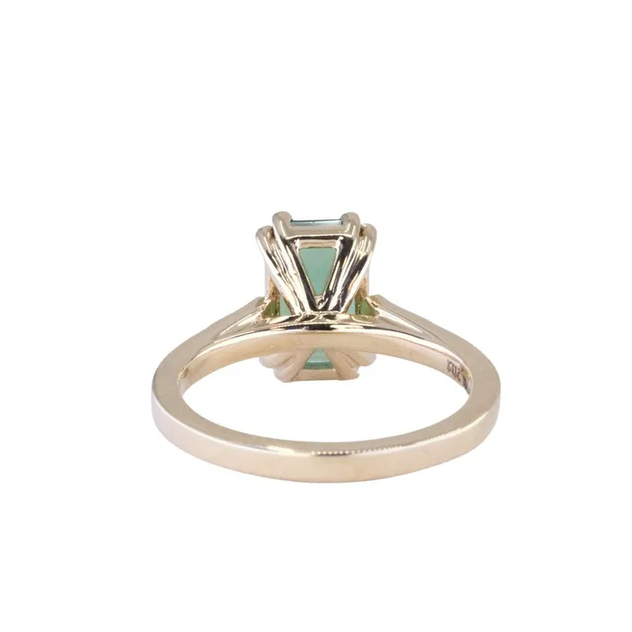 Anueva Jewelry Rings 20ct Emerald Cut Green Tourmaline and Diamond Vintage Cathedral Double Prong Ring in 14k Yellow Gold