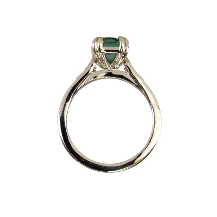 Anueva Jewelry Rings 20ct Emerald Cut Green Tourmaline and Diamond Vintage Cathedral Double Prong Ring in 14k Yellow Gold