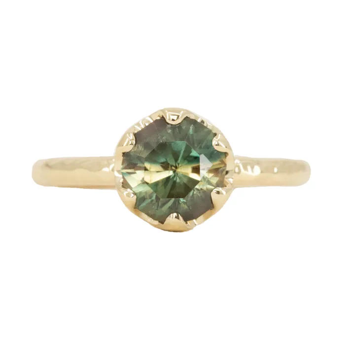 Anueva Jewelry Rings 20ct Round Australian Parti Green Sapphire Six Prong Low Profile Evergreen Ring in 14K Yellow Gold Anueva Jewelry Rings 20ct Round Australian Parti Green Sapphire Six Prong Low Profile Evergreen Ring in 14K Yellow Gold