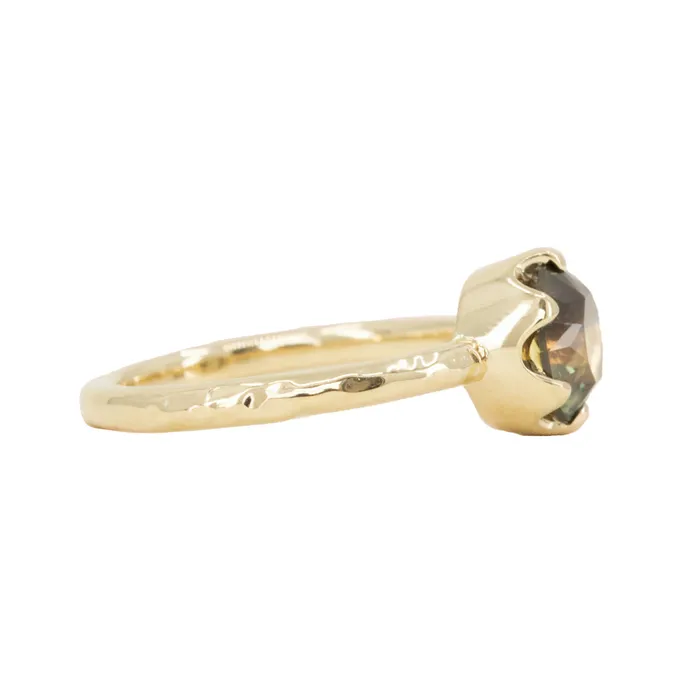 Anueva Jewelry Rings 20ct Round Australian Parti Green Sapphire Six Prong Low Profile Evergreen Ring in 14K Yellow Gold