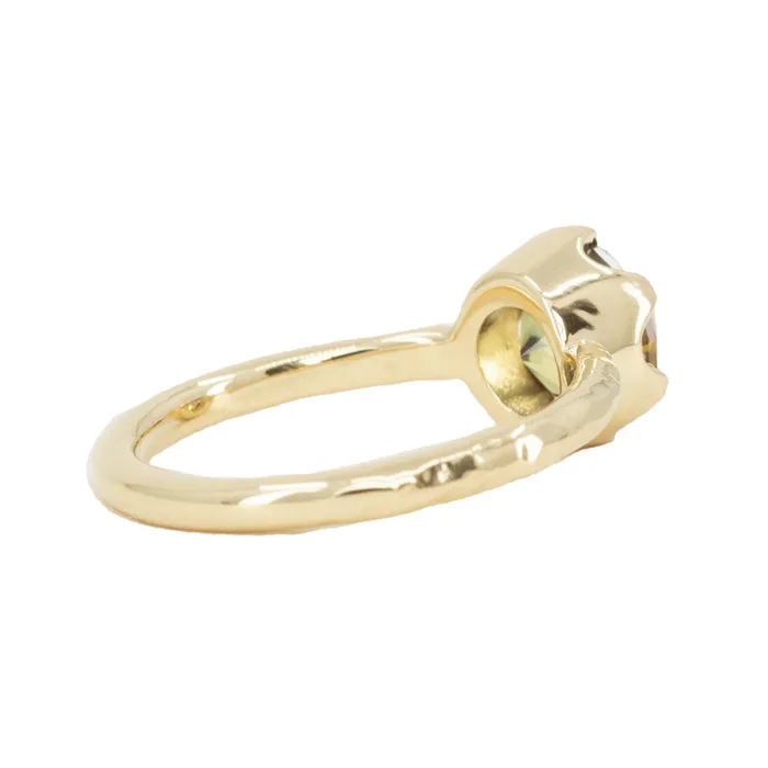 Anueva Jewelry Rings 20ct Round Australian Parti Green Sapphire Six Prong Low Profile Evergreen Ring in 14K Yellow Gold