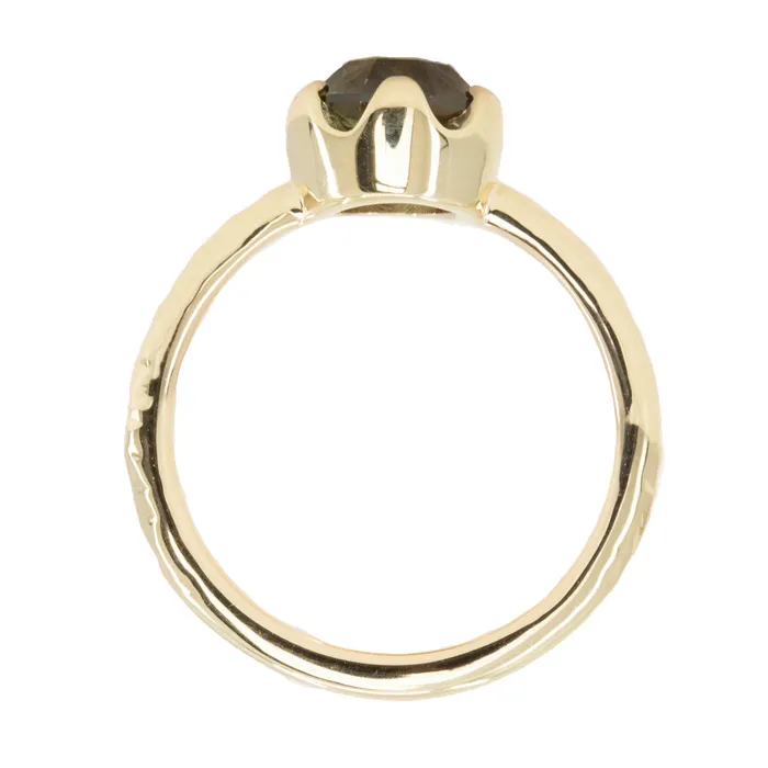 Anueva Jewelry Rings 20ct Round Australian Parti Green Sapphire Six Prong Low Profile Evergreen Ring in 14K Yellow Gold