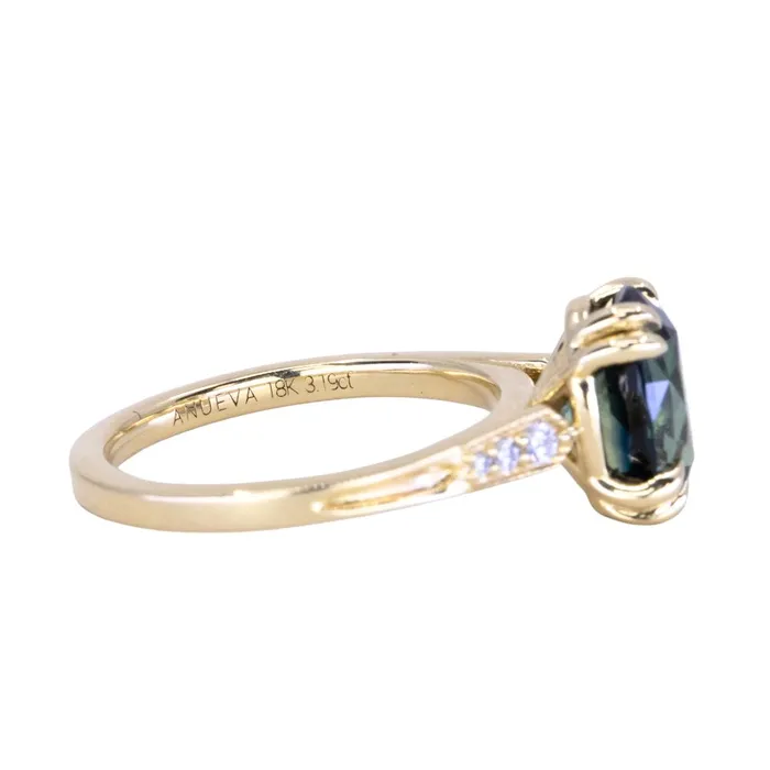 Anueva Jewelry Rings 319ct Untreated Oval Madagascar Sapphire and Diamond Vintage Cathedral Double Prong Ring in 18k Yellow Gold