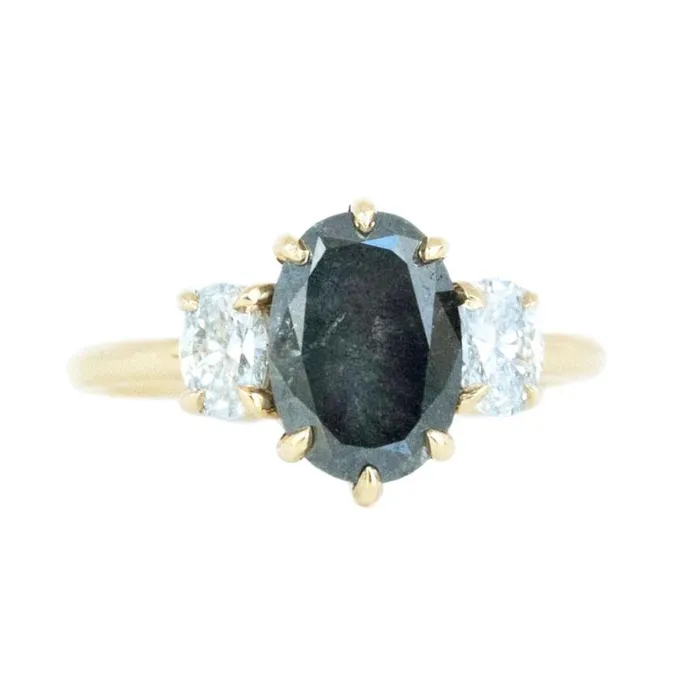 Anueva Jewelry Rings Antique Inspired Three Stone Oval Black Diamond Ring in Yellow Gold Anueva Jewelry Rings Antique Inspired Three Stone Oval Black Diamond Ring in Yellow Gold