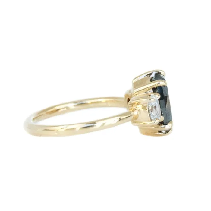 Anueva Jewelry Rings Antique Inspired Three Stone Oval Black Diamond Ring in Yellow Gold