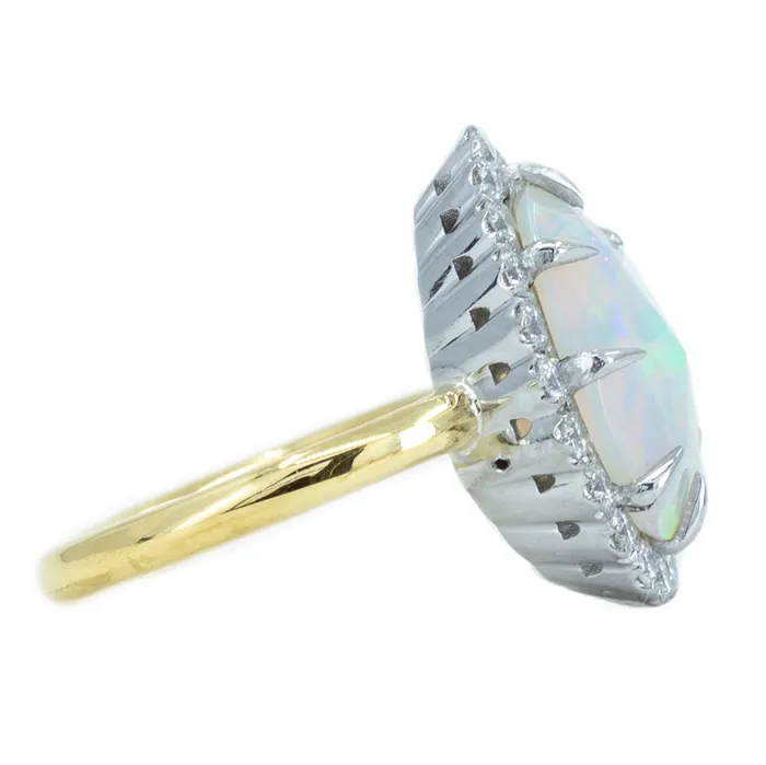 Anueva Jewelry Rings Pear Opal And Diamond Halo Ring In 14k Yellow And White Gold