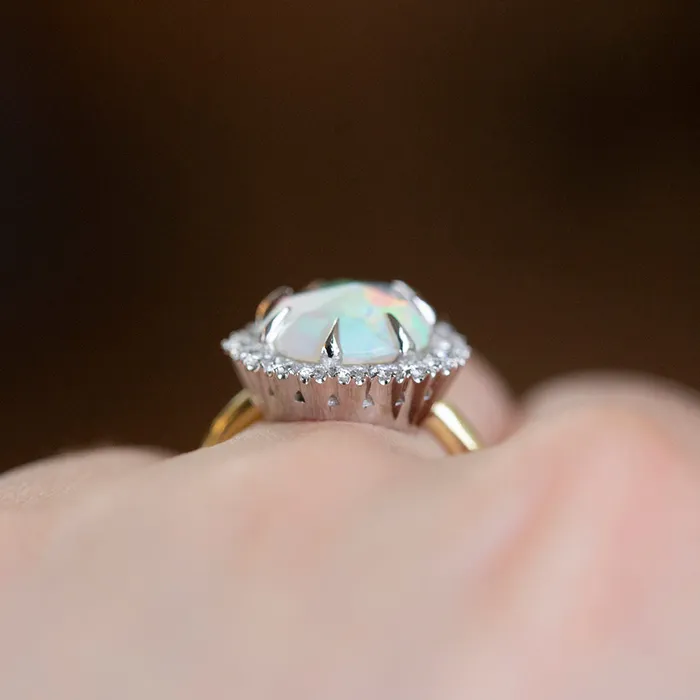 Anueva Jewelry Rings Pear Opal And Diamond Halo Ring In 14k Yellow And White Gold