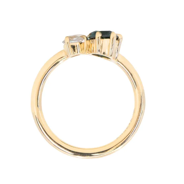 CALEB QUASHEN Rings 102ct Teal Pear Sapphire and Antique Diamond Toi Et Moi Ring in 18k Yellow Gold
