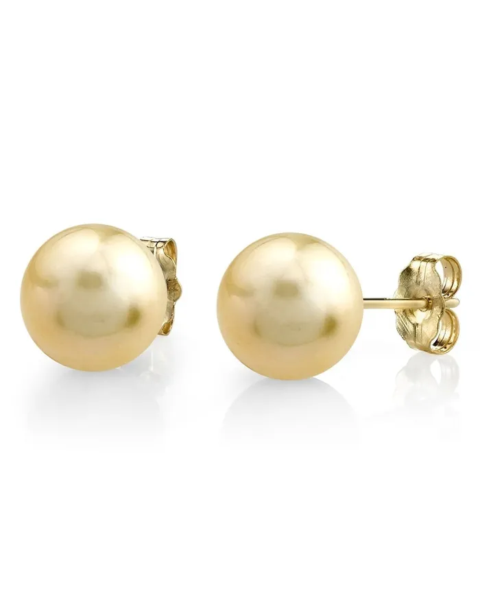 Champagne Golden South Sea Pearl Stud Earrings AAA Quality SPT Earrings