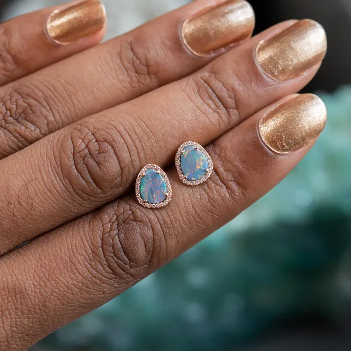 Diamani Opal and Diamond Halo Earrings and Necklace 14k Rose Set Set D Earrings