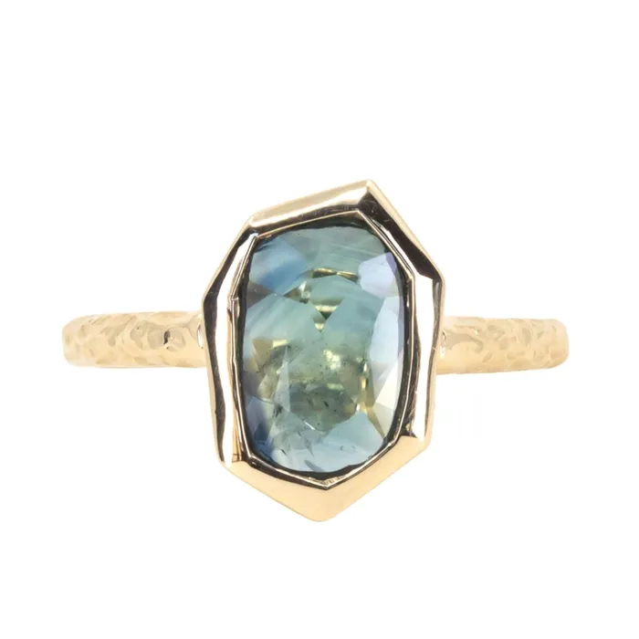 Discovery Gems 193ct Green Teal Geo Slice Sapphire Evergreen Low Profile Bezel Solitaire Ring in 14k Yellow Gold Rings Discovery Gems 193ct Green Teal Geo Slice Sapphire Evergreen Low Profile Bezel Solitaire Ring in 14k Yellow Gold Rings