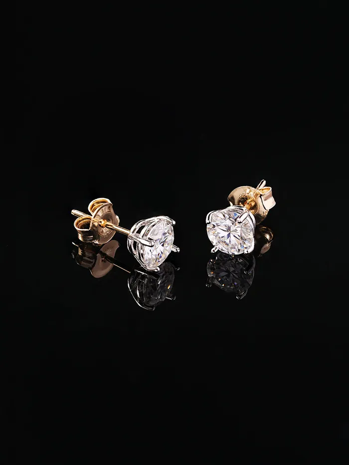 Earrings 14K Gold 4 Pronged Moissanite Stud Earring MinimalBijoux