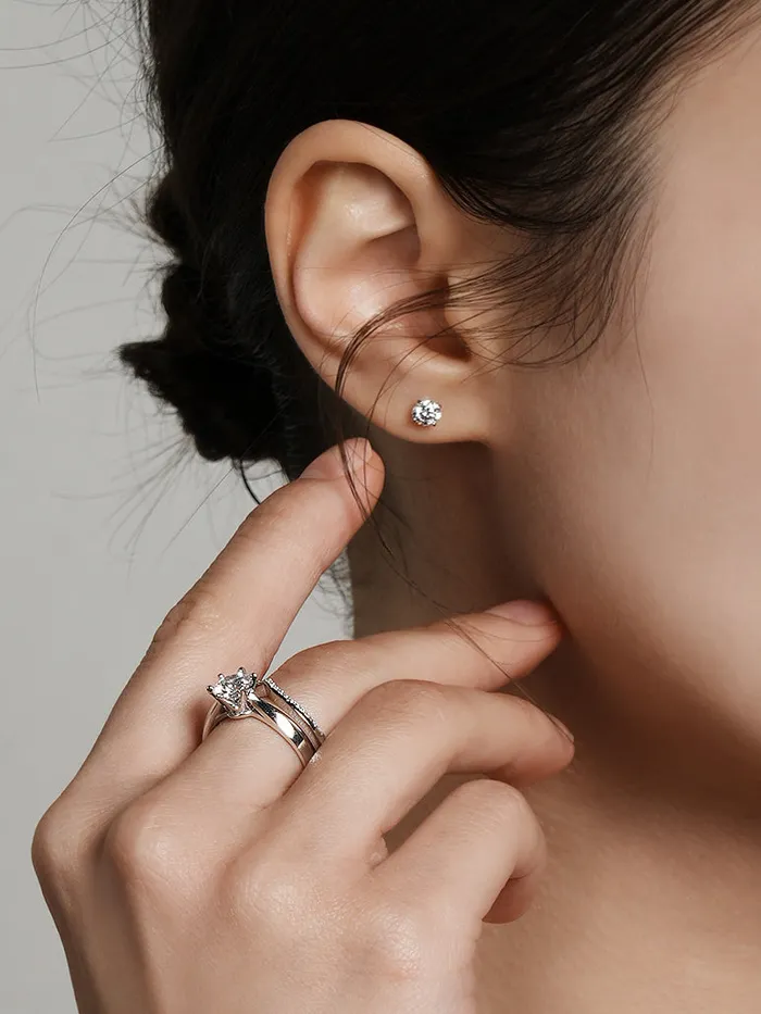 Earrings 14K Gold 4 Pronged Moissanite Stud Earring MinimalBijoux