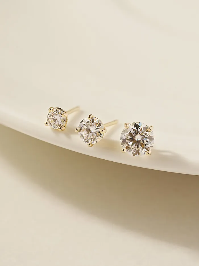 Earrings 14K Gold 4 Pronged Moissanite Stud Earring MinimalBijoux