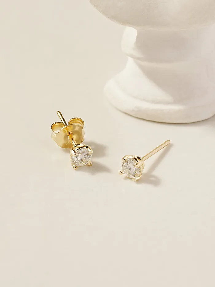 Earrings 14K Gold 4 Pronged Moissanite Stud Earring MinimalBijoux