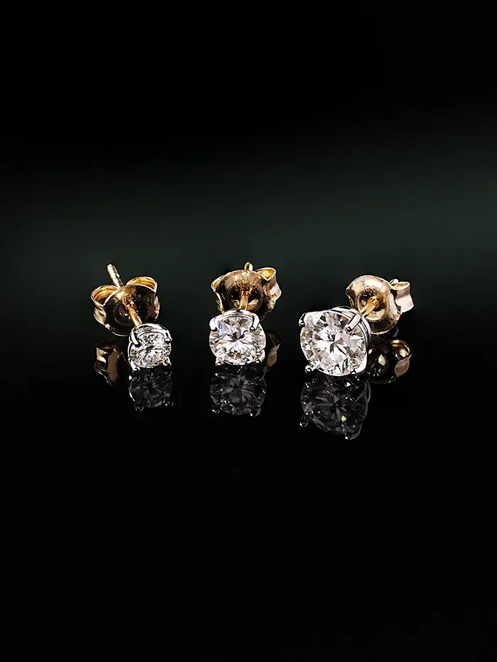Earrings 14K Gold 4 Pronged Moissanite Stud Earring MinimalBijoux