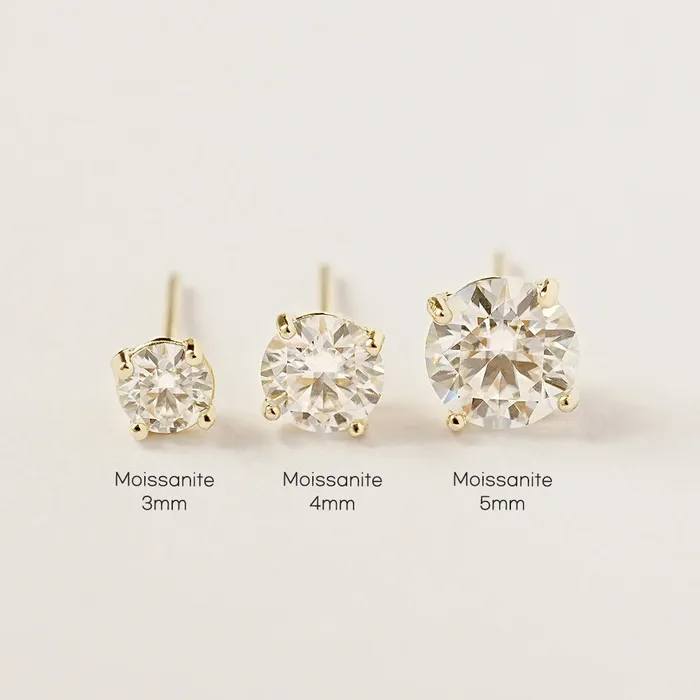 Earrings 14K Gold 4 Pronged Moissanite Stud Earring MinimalBijoux