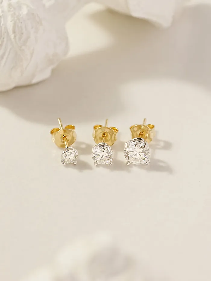 Earrings 14K Gold 4 Pronged Moissanite Stud Earring MinimalBijoux
