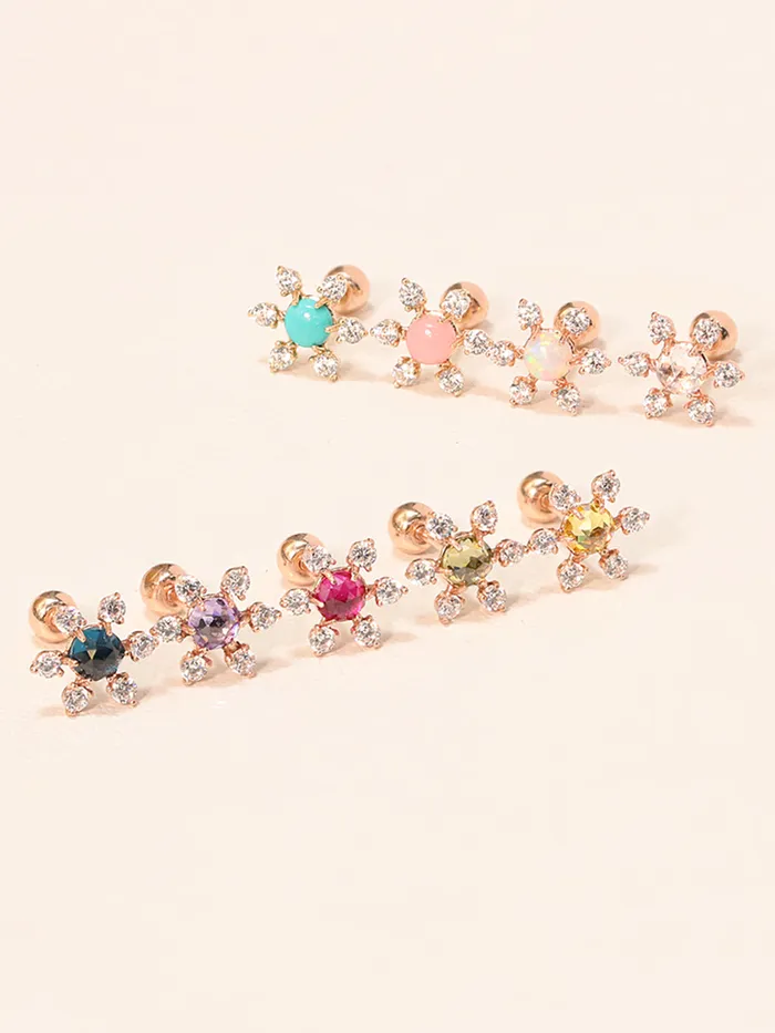 Earrings 14K Gold Flower RoseCut Cubic Cartilage Earring 20G18G16G MinimalBijoux Earrings 14K Gold Flower RoseCut Cubic Cartilage Earring 20G18G16G MinimalBijoux