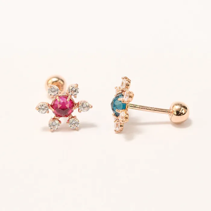 Earrings 14K Gold Flower RoseCut Cubic Cartilage Earring 20G18G16G MinimalBijoux