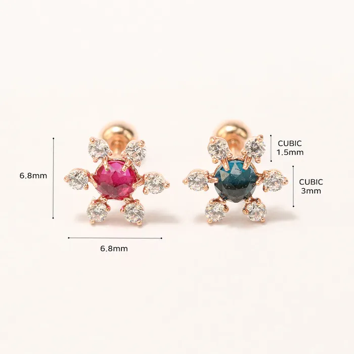 Earrings 14K Gold Flower RoseCut Cubic Cartilage Earring 20G18G16G MinimalBijoux