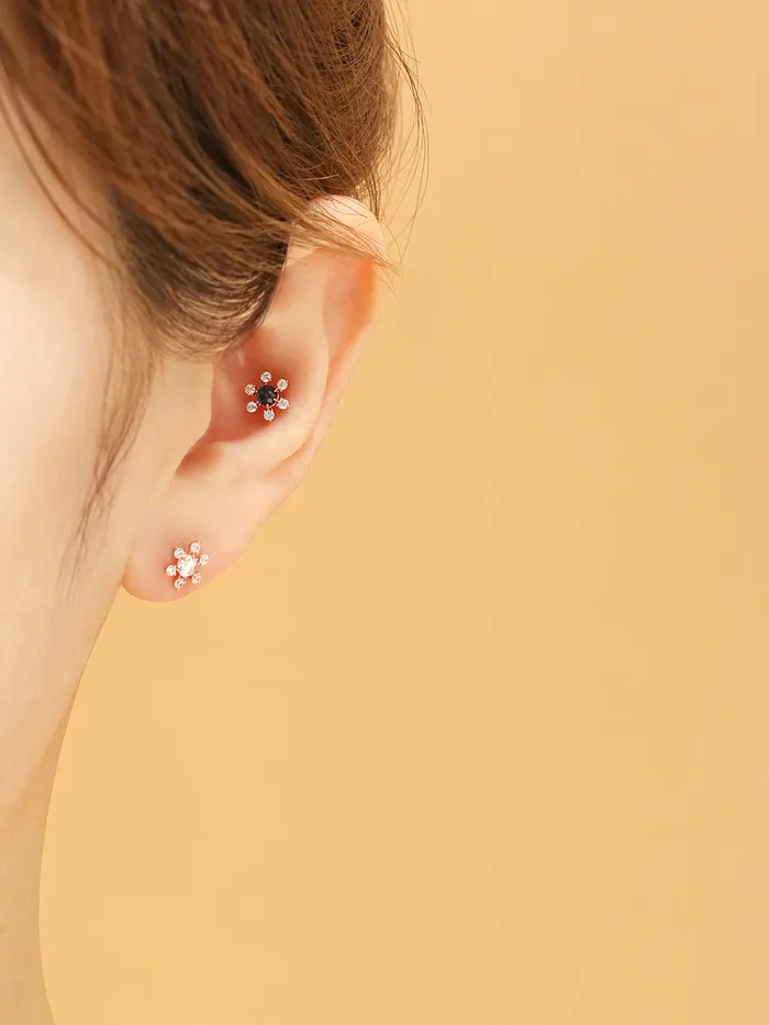 Earrings 14K Gold Flower RoseCut Cubic Cartilage Earring 20G18G16G MinimalBijoux