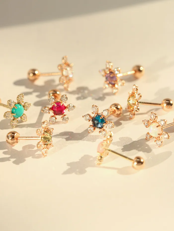 Earrings 14K Gold Flower RoseCut Cubic Cartilage Earring 20G18G16G MinimalBijoux