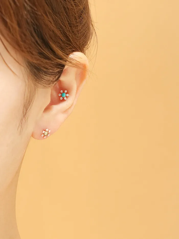 Earrings 14K Gold Flower RoseCut Cubic Cartilage Earring 20G18G16G MinimalBijoux