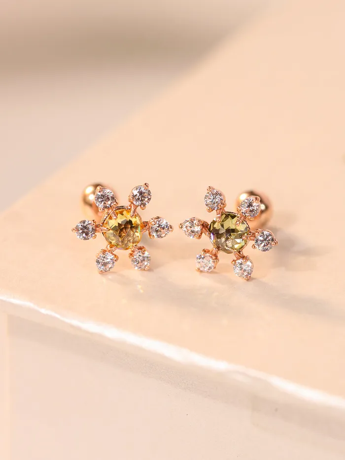 Earrings 14K Gold Flower RoseCut Cubic Cartilage Earring 20G18G16G MinimalBijoux