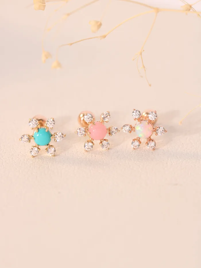 Earrings 14K Gold Flower RoseCut Cubic Cartilage Earring 20G18G16G MinimalBijoux
