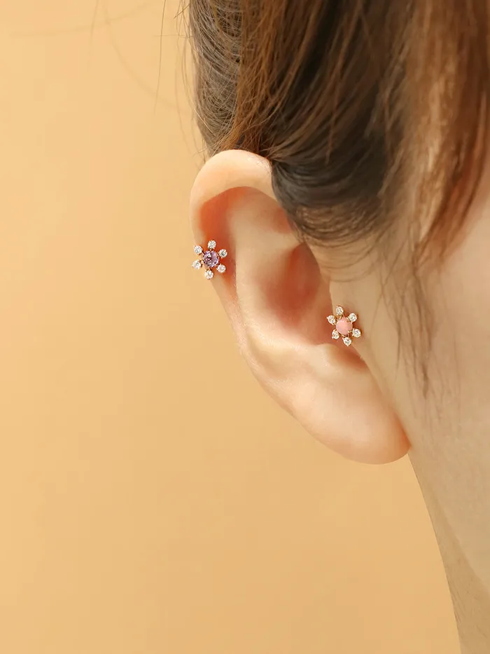 Earrings 14K Gold Flower RoseCut Cubic Cartilage Earring 20G18G16G MinimalBijoux