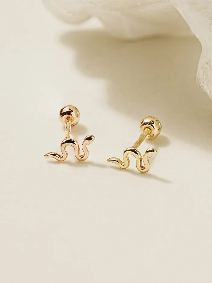 Earrings 14K Gold Slay Snake Earring 20G18G16G MinimalBijoux