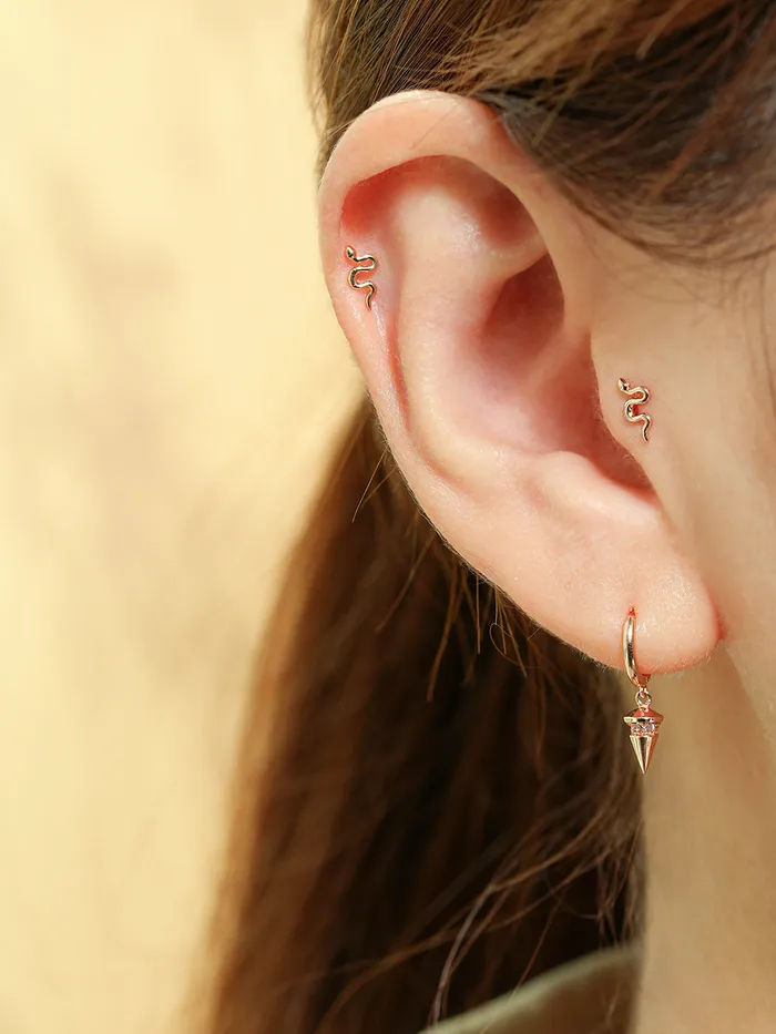 Earrings 14K Gold Slay Snake Earring 20G18G16G MinimalBijoux