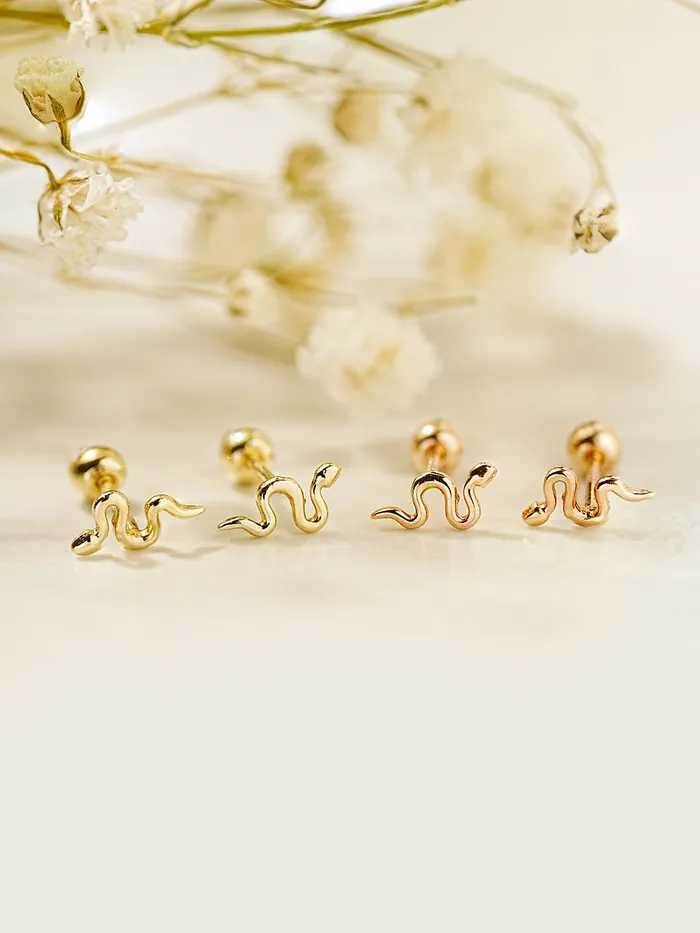 Earrings 14K Gold Slay Snake Earring 20G18G16G MinimalBijoux