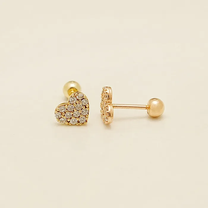 Earrings 14K Gold Winter Cubic Heart Cartilage Earring 20G18G16G MinimalBijoux