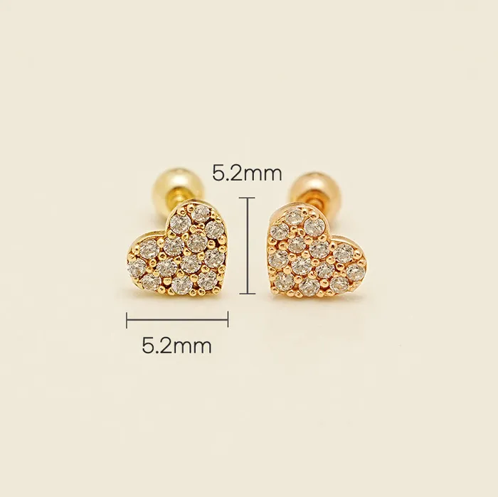 Earrings 14K Gold Winter Cubic Heart Cartilage Earring 20G18G16G MinimalBijoux