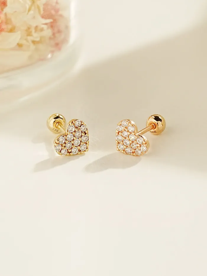 Earrings 14K Gold Winter Cubic Heart Cartilage Earring 20G18G16G MinimalBijoux