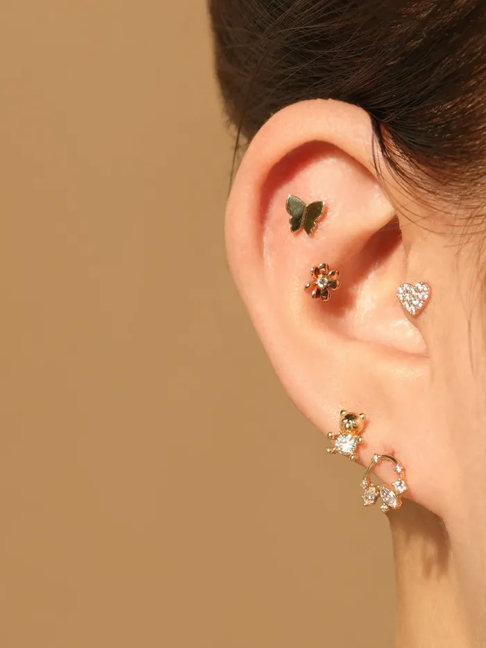 Earrings 14K Gold Winter Cubic Heart Cartilage Earring 20G18G16G MinimalBijoux