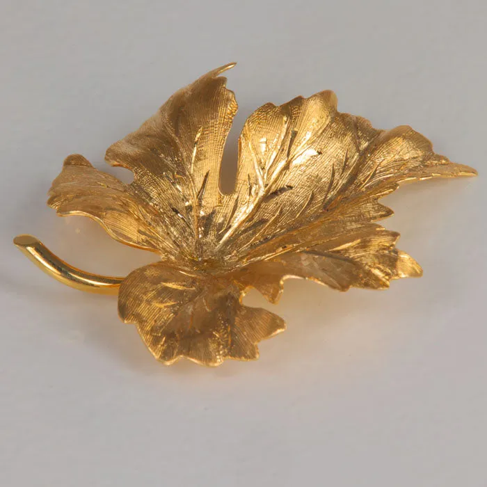 Earrings 14K Yellow Gold Leaf PinBrooch Moriartys Gem Art