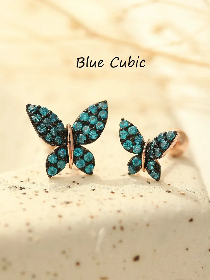 Earrings MinimalBijoux 14K gold Bling Blue Butterfly cartilage earring 20g